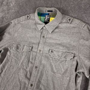 Vintage Billabong Mens XL Gray Military Flannel Long Sleeve Epaulette‎
